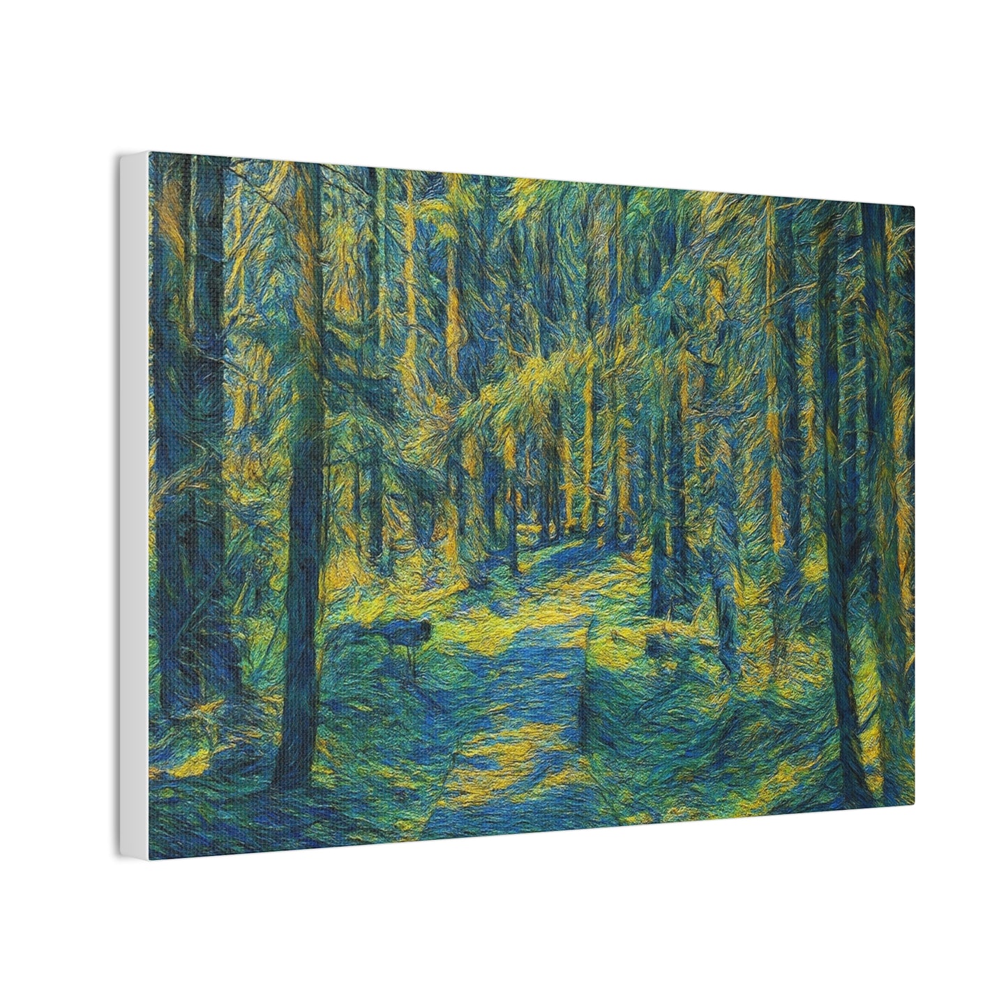 Sunlit Forest Path Canvas — Impressionist Woodland Wall Art
