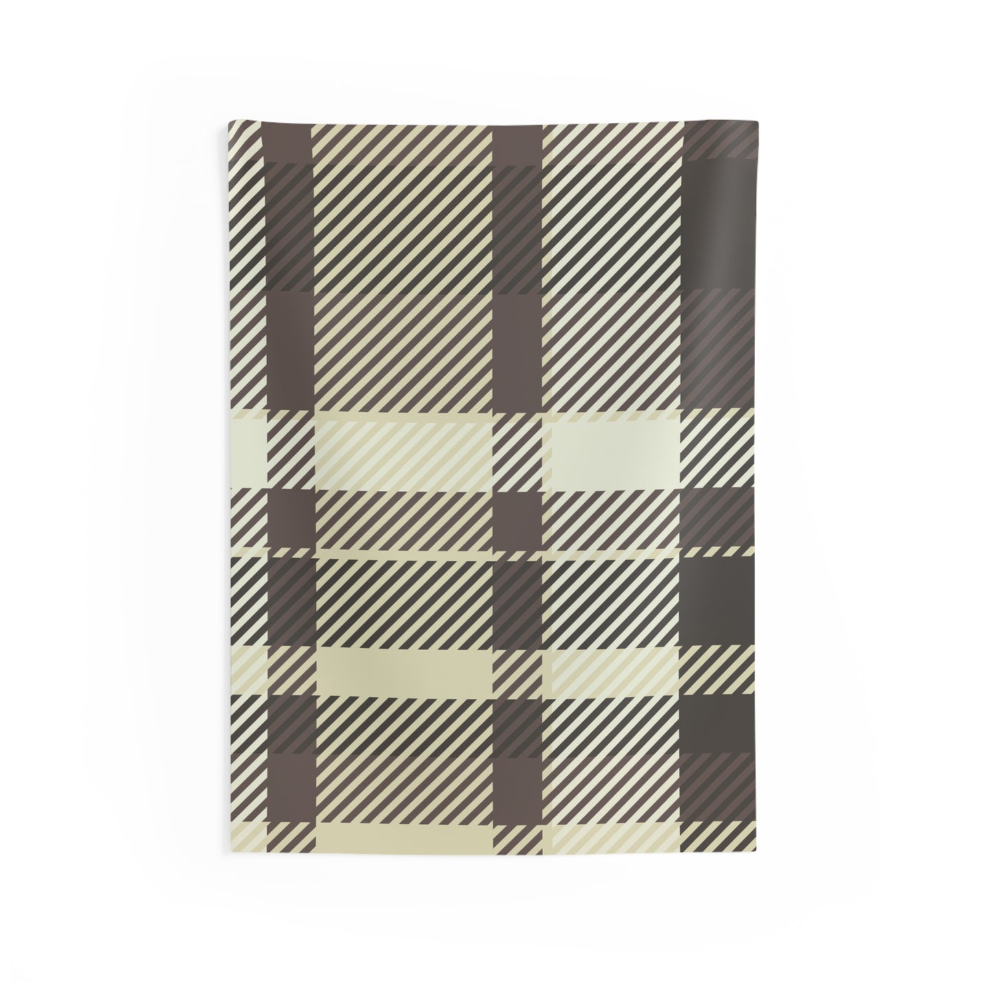 Plaid Beige & Brown Indoor Wall Tapestry — Cozy Buffalo Check Decor