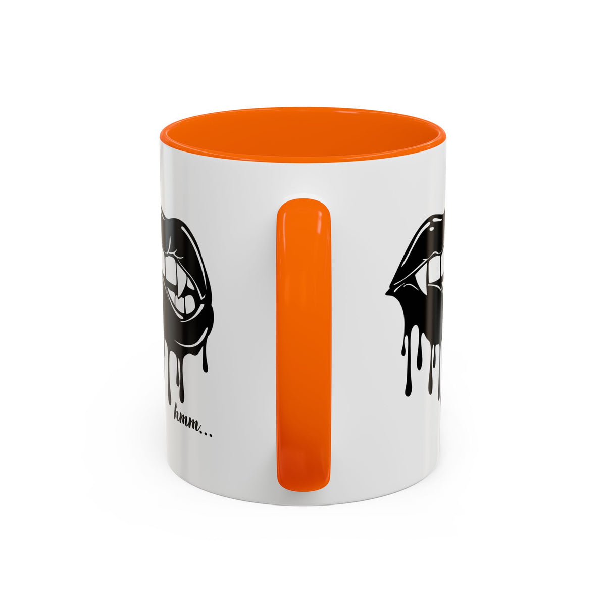 Black Dripping Lips Accent Coffee Mug with Bite graphic, available in 11oz and 15oz sizes, by Printify.