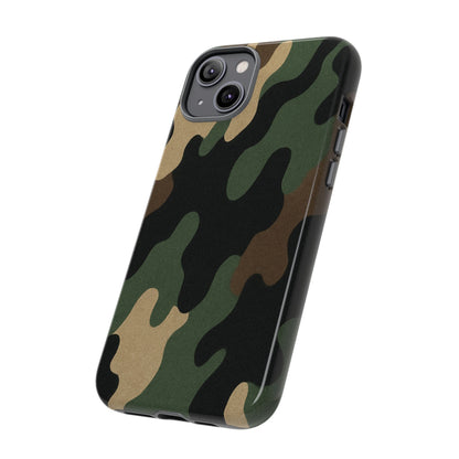 Military green camo tough phone case by Printify, rugged protective cover with military-style camouflage pattern for smartphones.