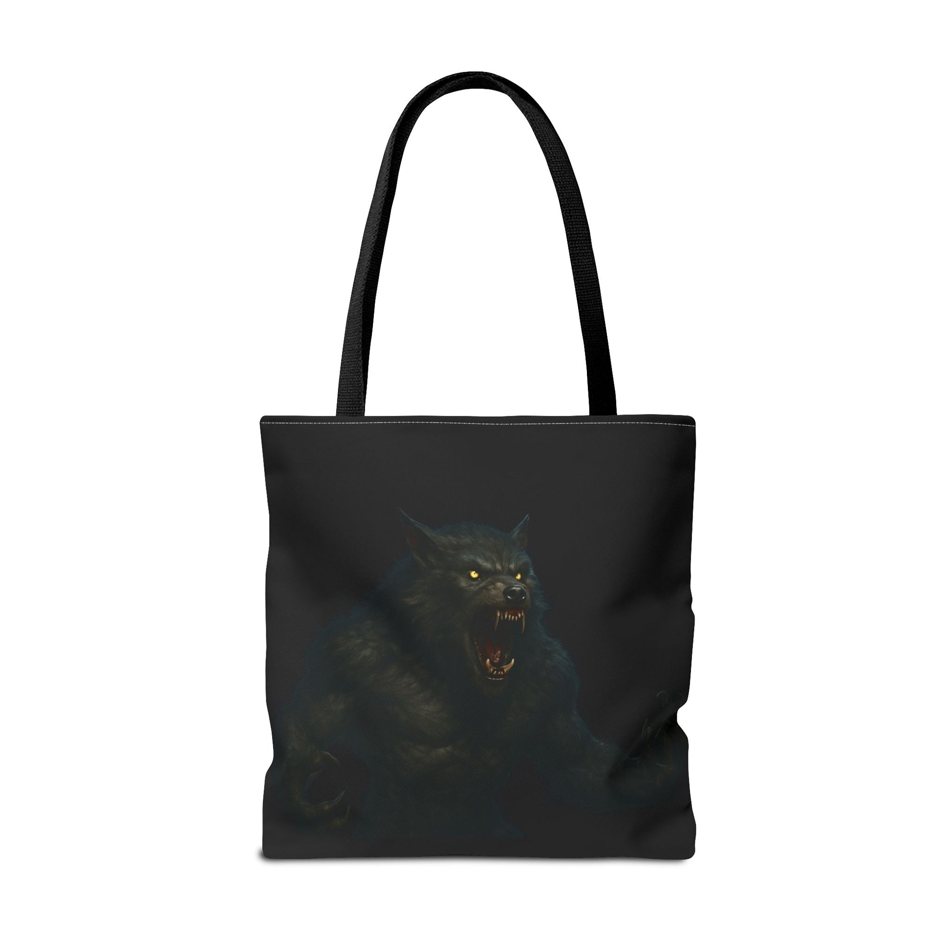 Werewolf tote bag with dark Halloween art, stylish bag for horror fans, made by Printify.