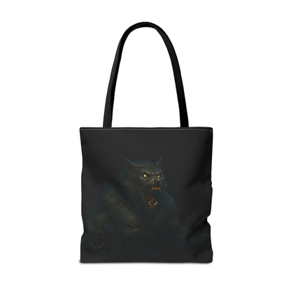 Werewolf tote bag with dark Halloween art, stylish bag for horror fans, made by Printify.