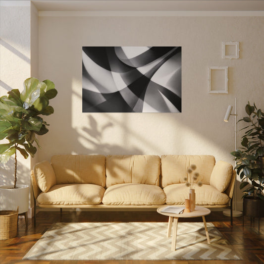 Abstract black and white swirl matte canvas print by Printify, featuring bold swirling patterns on a high-quality canvas.