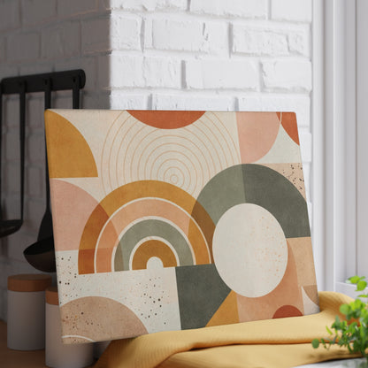 Mid-Century Geometric Glass Cutting Board – Retro Rainbow Kitchen Decor