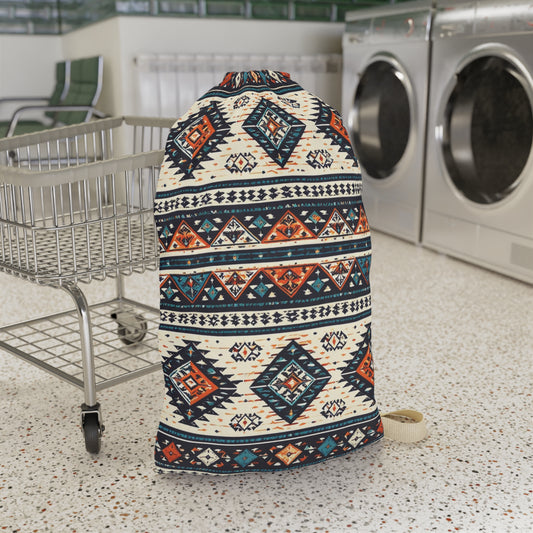Boho Tribal Print Laundry Bag — Cotton Drawstring Laundry Tote