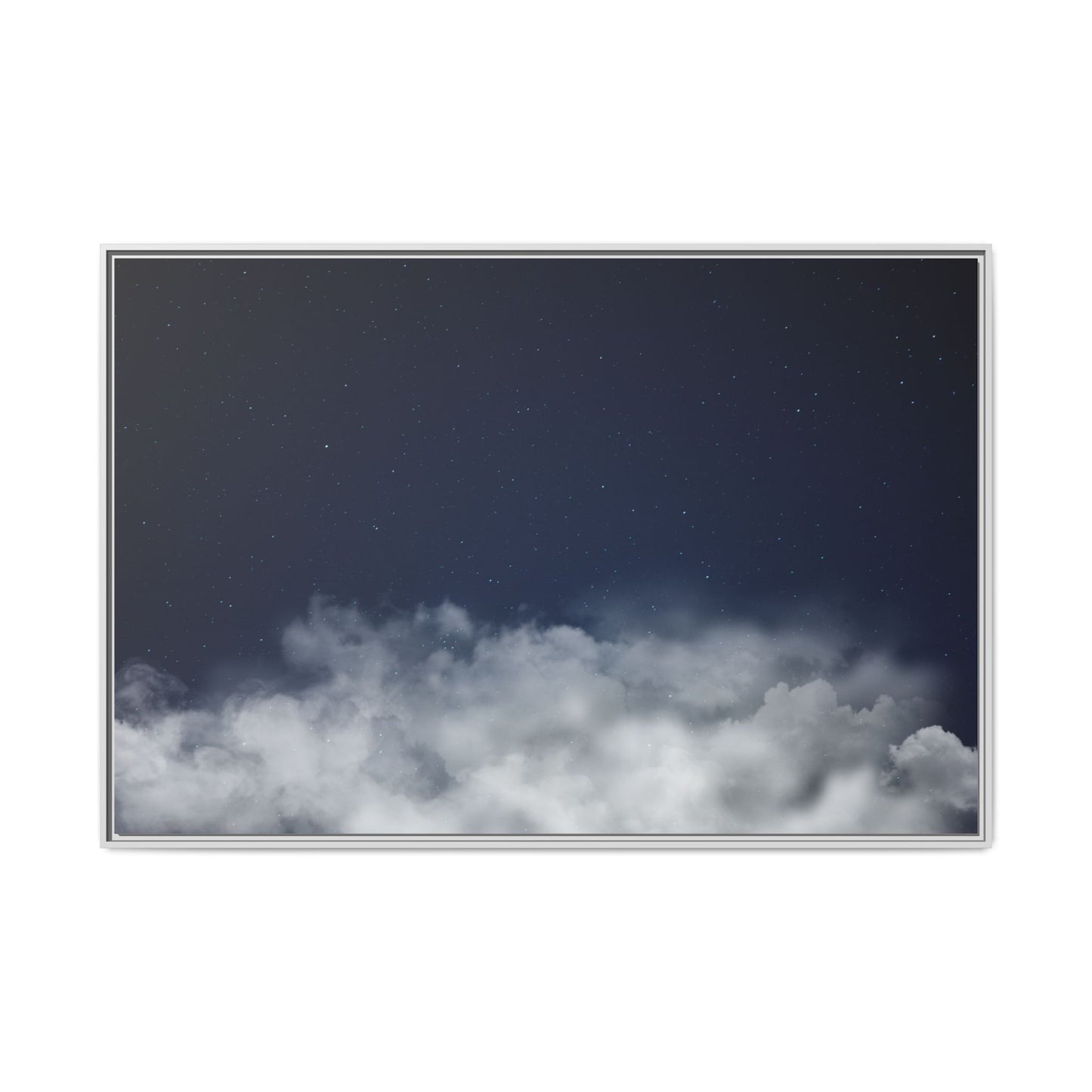 Framed night sky clouds matte canvas wall art featuring starry sky scene, by Printify, ideal for bedroom or living room decor.
