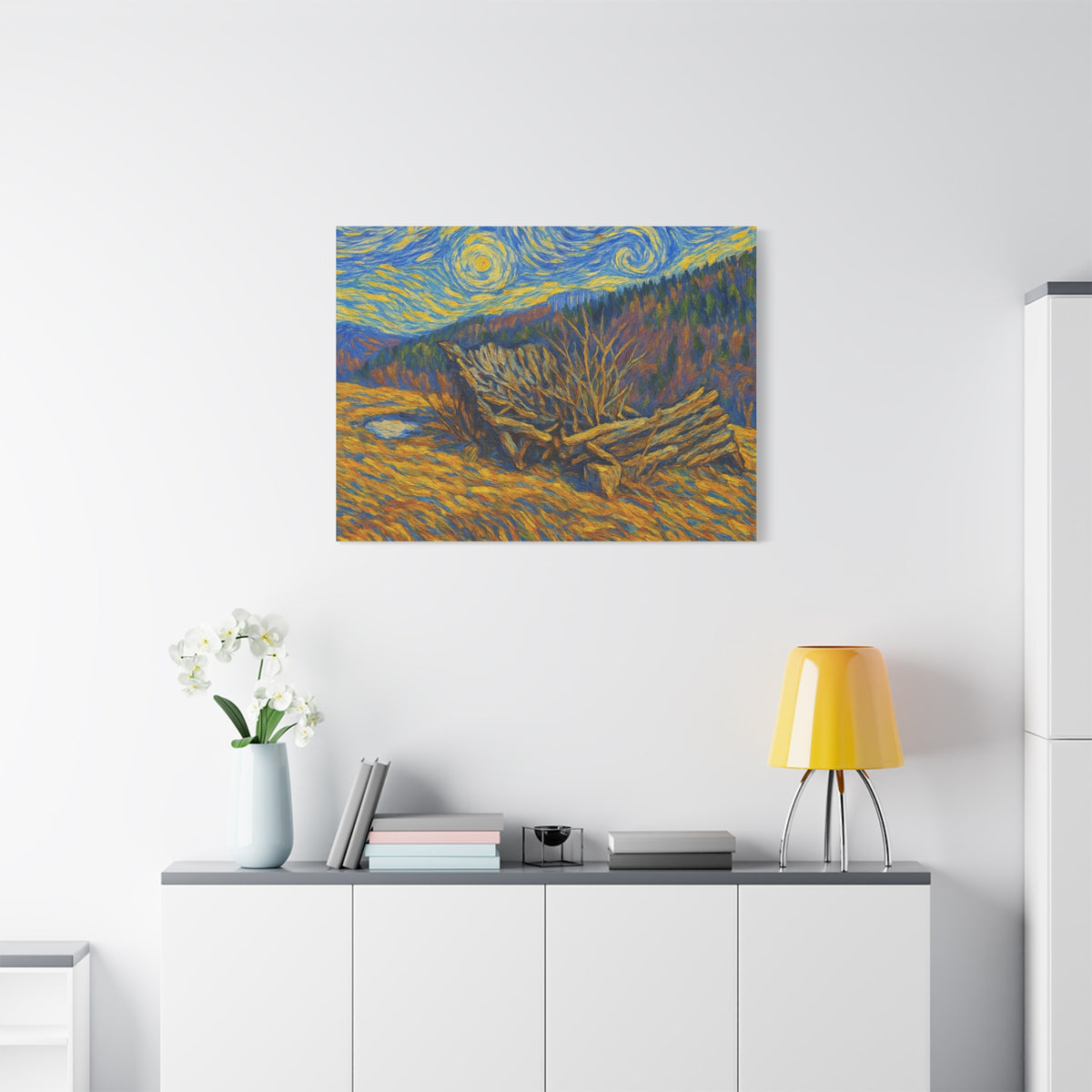 Impressionist Starry Landscape canvas print by Printify featuring a vibrant night sky scene on a high-quality canvas.