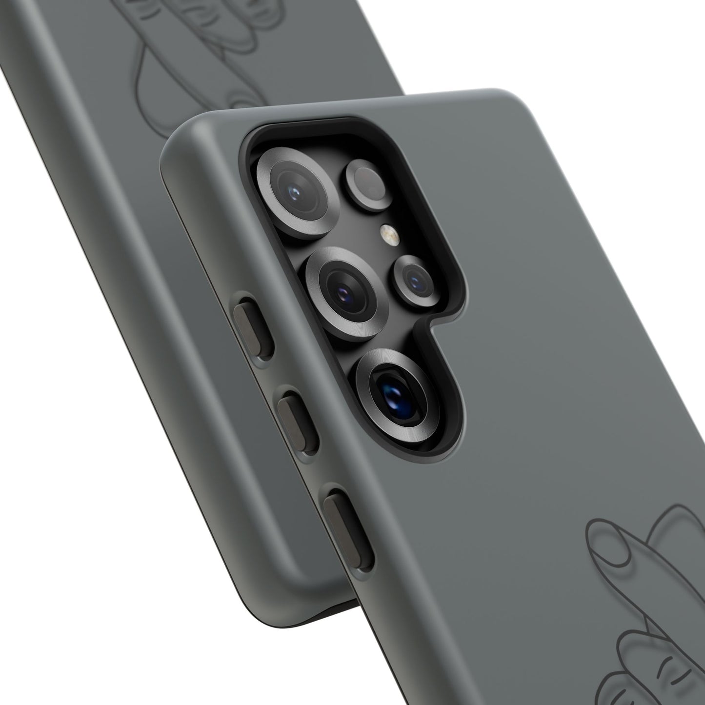 Silicone phone case with embossed Korean finger heart design, compatible with smartphones, by Printify.