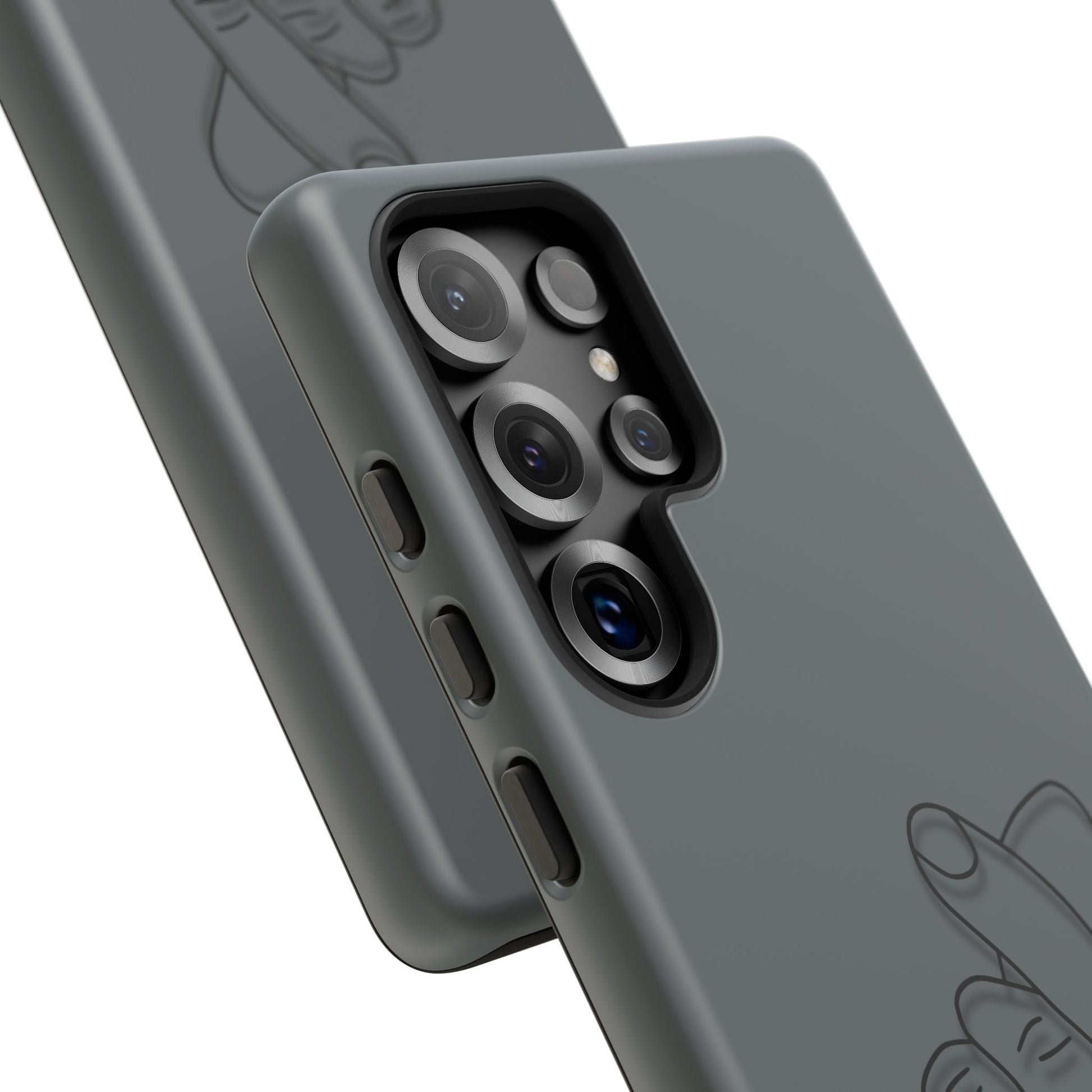 Silicone phone case with embossed Korean finger heart design, compatible with smartphones, by Printify.