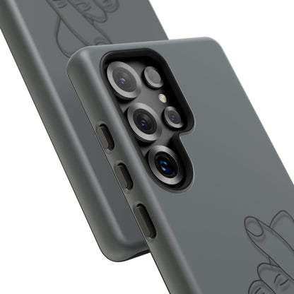 Silicone phone case with embossed Korean finger heart design, compatible with smartphones, by Printify.