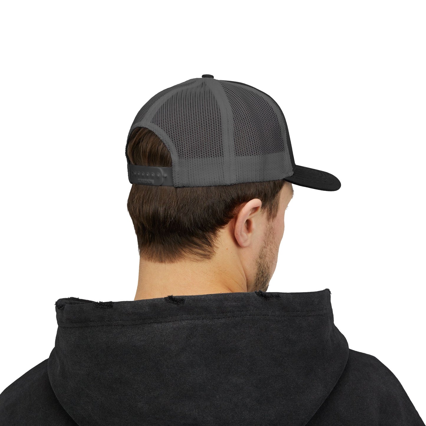 Vintage Batter silhouette baseball snapback trucker cap by Printify, featuring a classic design and adjustable brim.