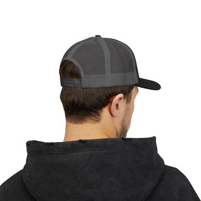 Vintage Batter silhouette baseball snapback trucker cap by Printify, featuring a classic design and adjustable brim.