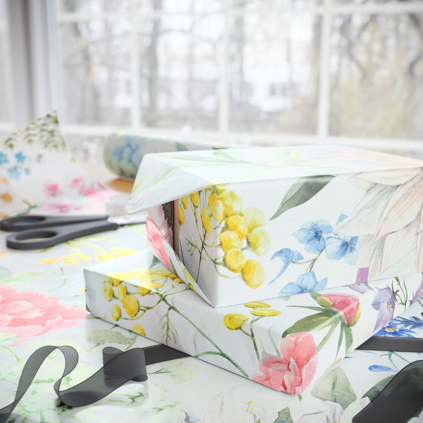 Floral Watercolor Wrapping Paper Roll — Pastel Flowers Gift Wrap for Mother's Day & Spring