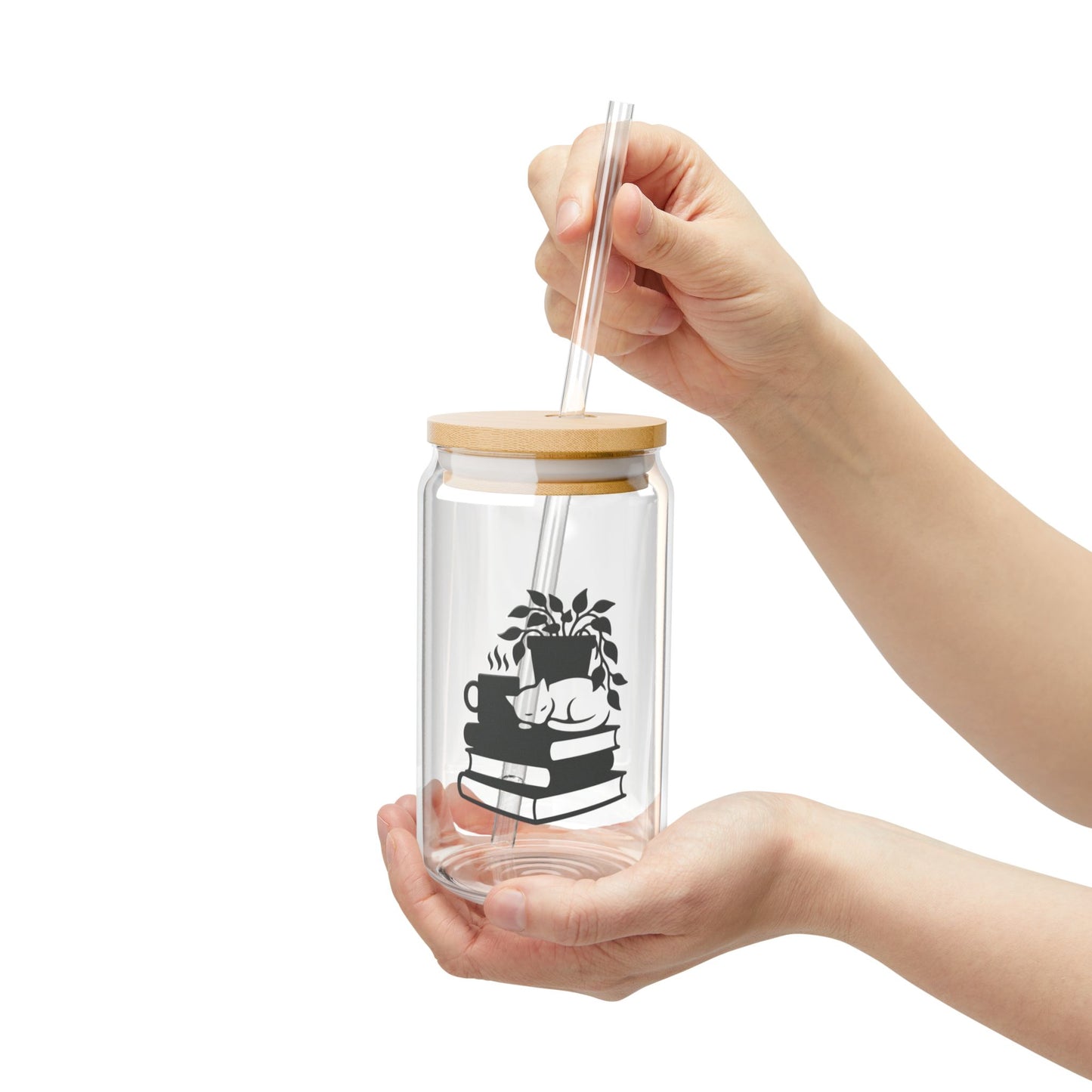 Glass Sipper Cup — Cozy Booklover Design (16oz)