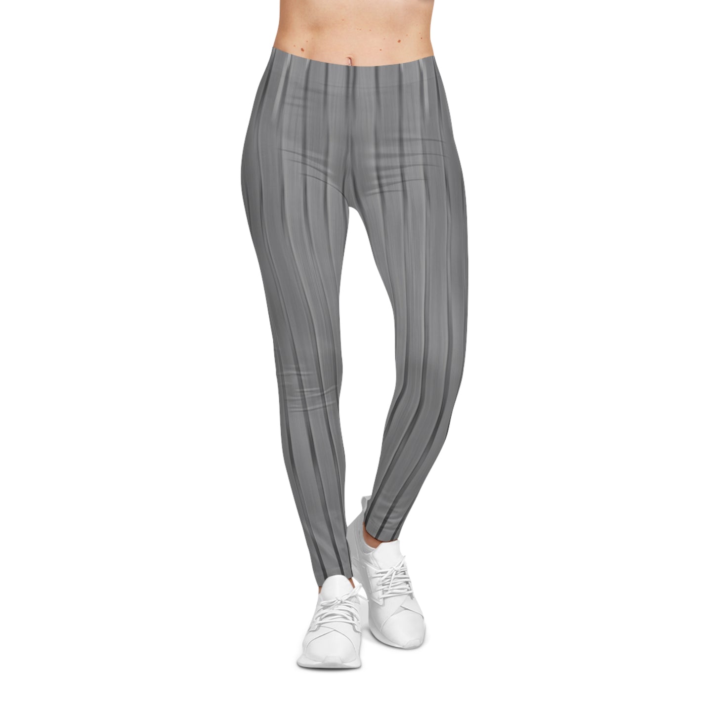 Gray pleated texture women's leggings with all-over print, featuring a comfortable casual design by Printify.