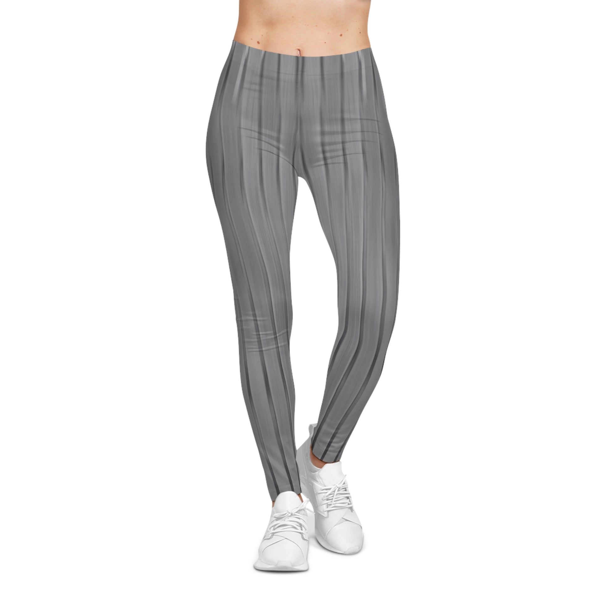 Gray pleated texture women's leggings with all-over print, featuring a comfortable casual design by Printify.