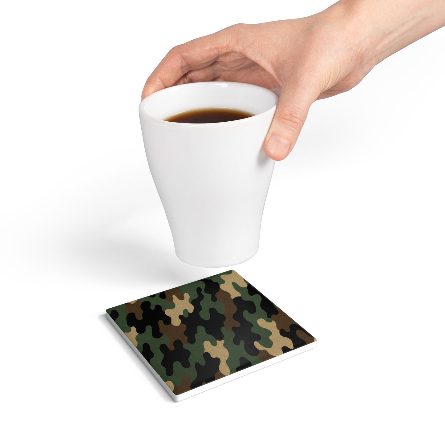 Camo Ceramic Coaster — Green Woodland Camouflage Drink Protector