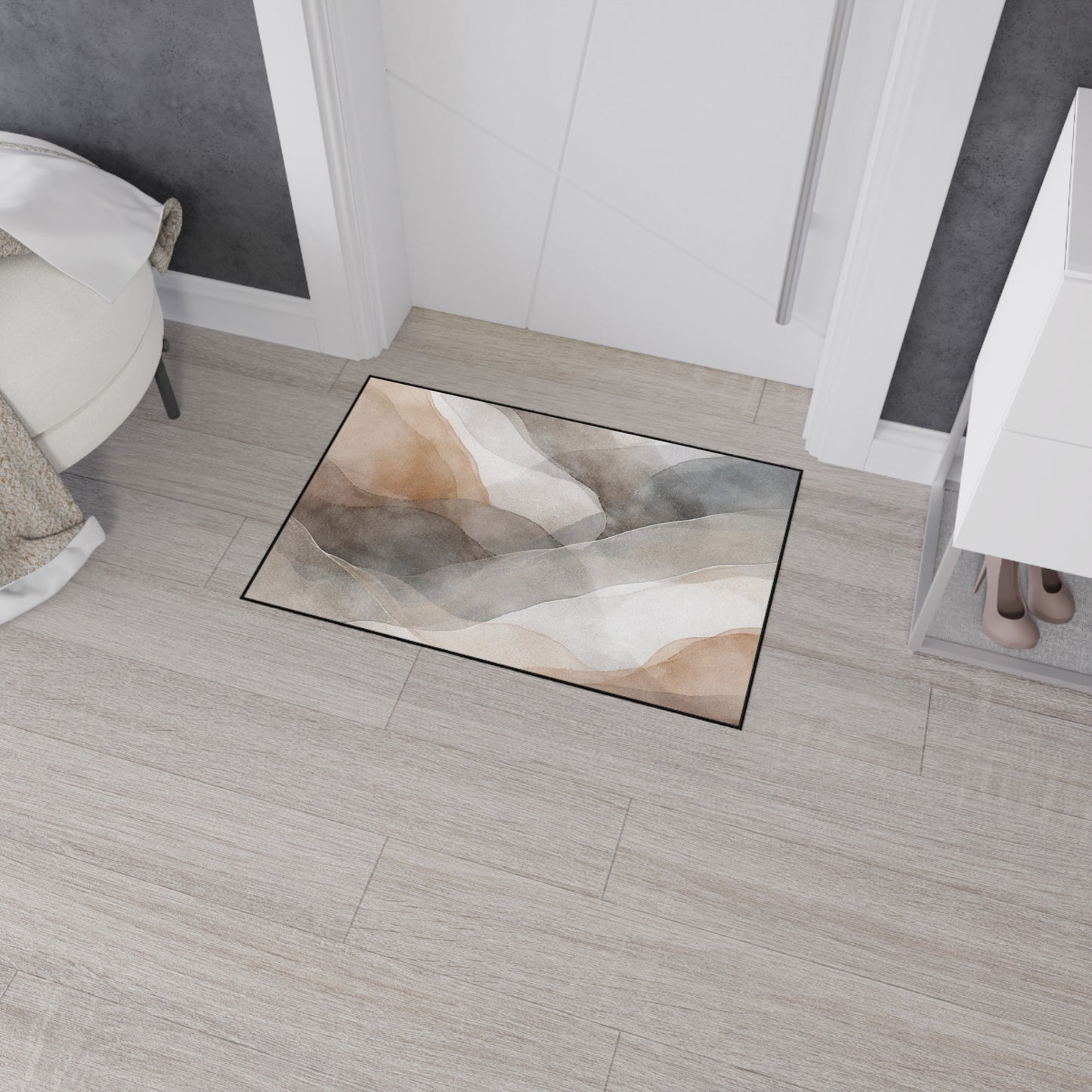 Neutral Watercolor Landscape Heavy Duty Floor Mat | Abstract Earth Tones Rug