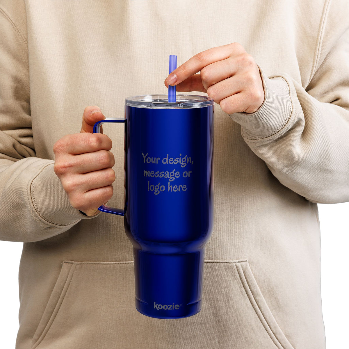 Custom engraved 40oz insulated tumbler with handle, lid and straw - view 20