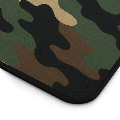 Large camouflage desk mat from Printify, featuring a camo pattern for office or gaming use as a mouse pad.