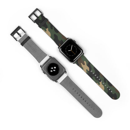 Green camouflage silicone Apple Watch band by Printify, durable accessories strap with a stylish camo pattern.