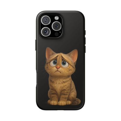 Cute sad kitty print phone case for iPhone, protective design with a sad cat illustration by Printify.