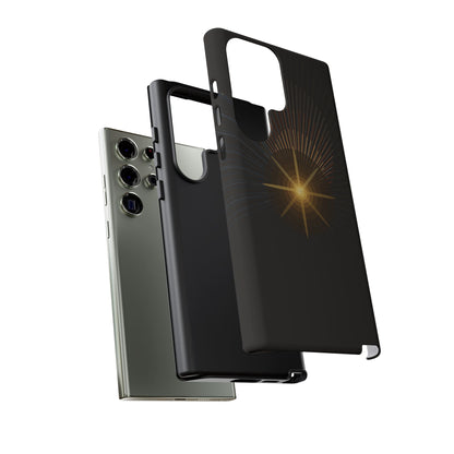 Tough Cases - Radiant Star Phone Case, Protective Black Shockproof Cover with Golden Light Design