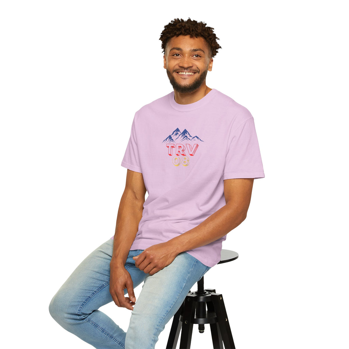Unisex garment-dyed T-shirt with TRV08 Logo print, featuring a casual fit and soft fabric from Printify.