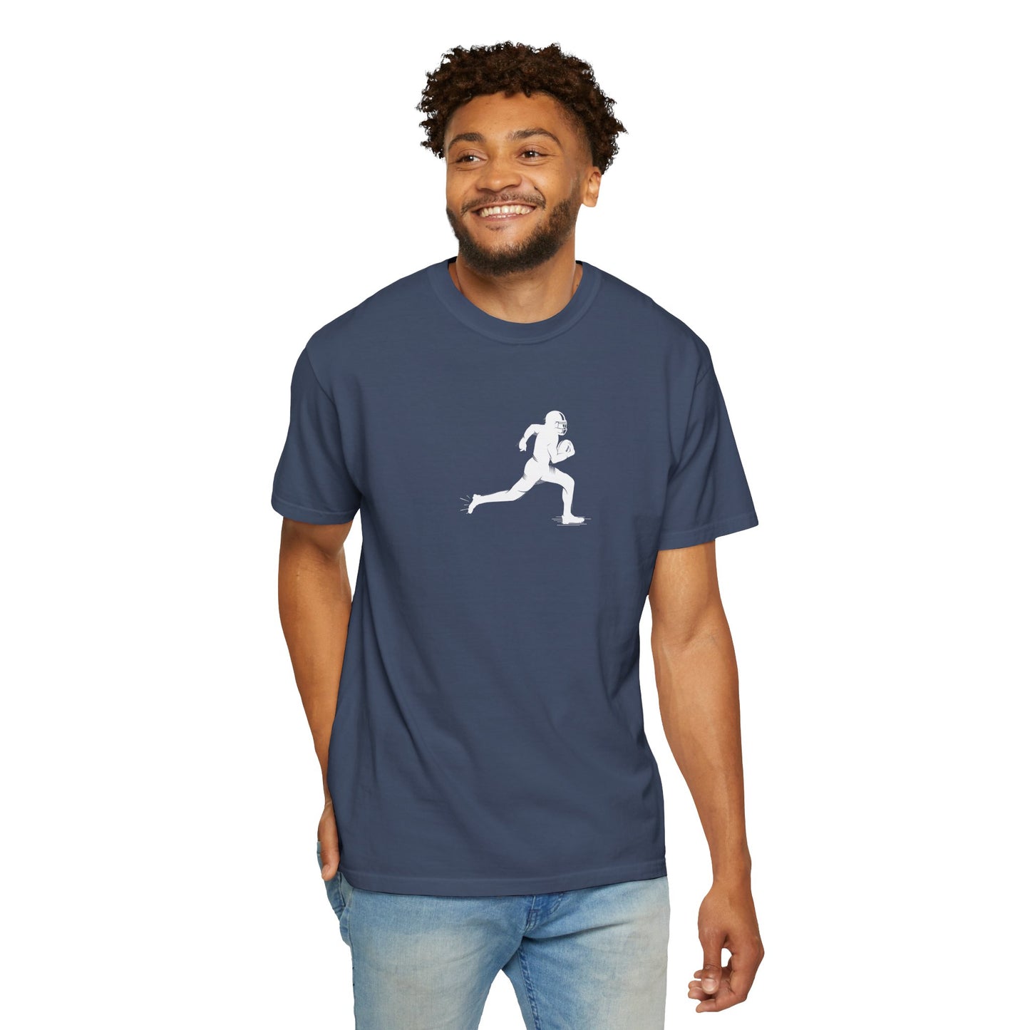 Sporty Unisex Garment-Dyed T-Shirt with Football Player Graphic, Activewear, Casual Wear, Gift for Runners, Fitness Apparel, Everyday Style