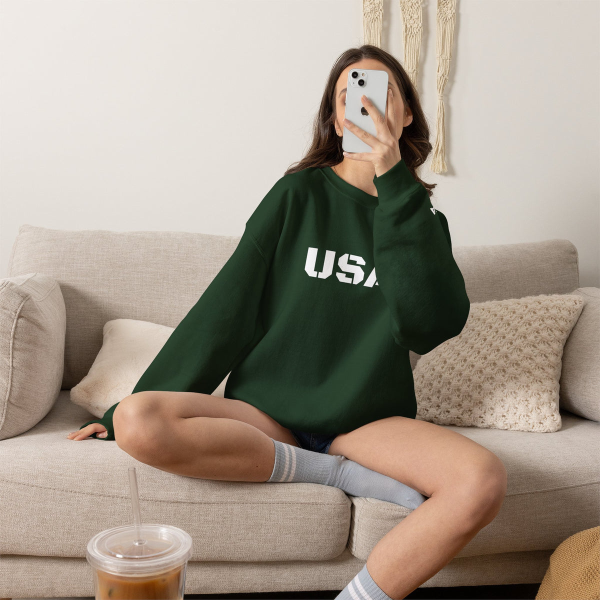 United States-themed crewneck sweatshirt by Printify, featuring patriotic design, ideal for casual wear and seasonal comfort.