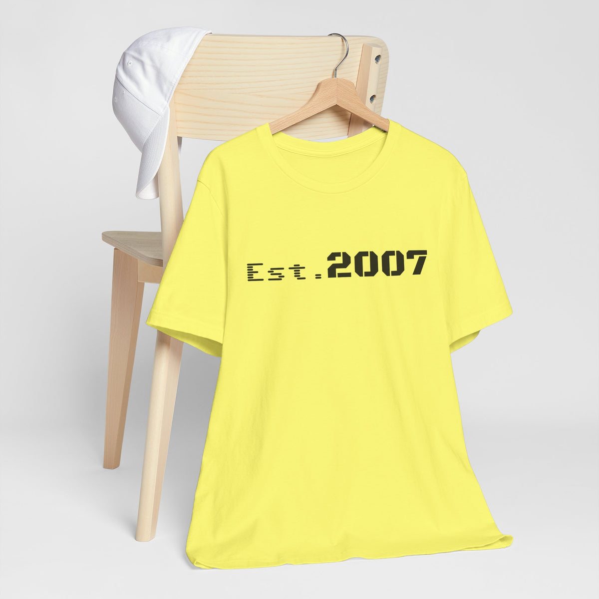 Vintage Est. 2007 Printify T-Shirt featuring a classic design with the established year printed on soft cotton fabric.