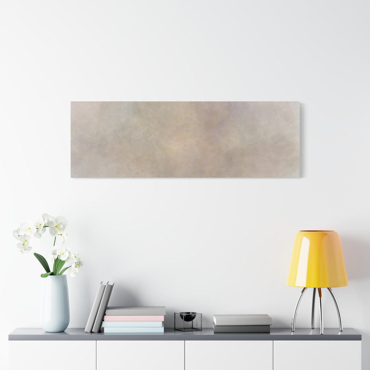 Soft neutral abstract fog canvas print by Printify, featuring a calming foggy landscape in subtle tones on a stretched canvas.
