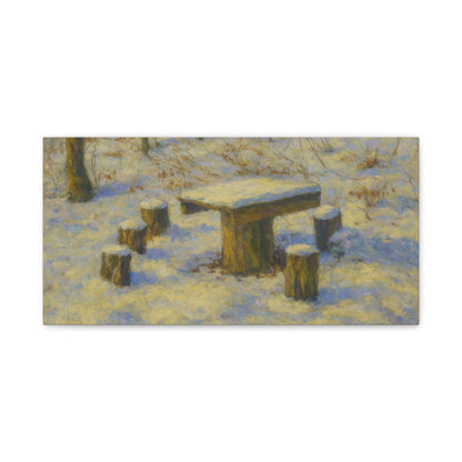 Snowy forest winter landscape canvas wall art by Printify, matte stretched print showing snow-covered trees and winter scenery.