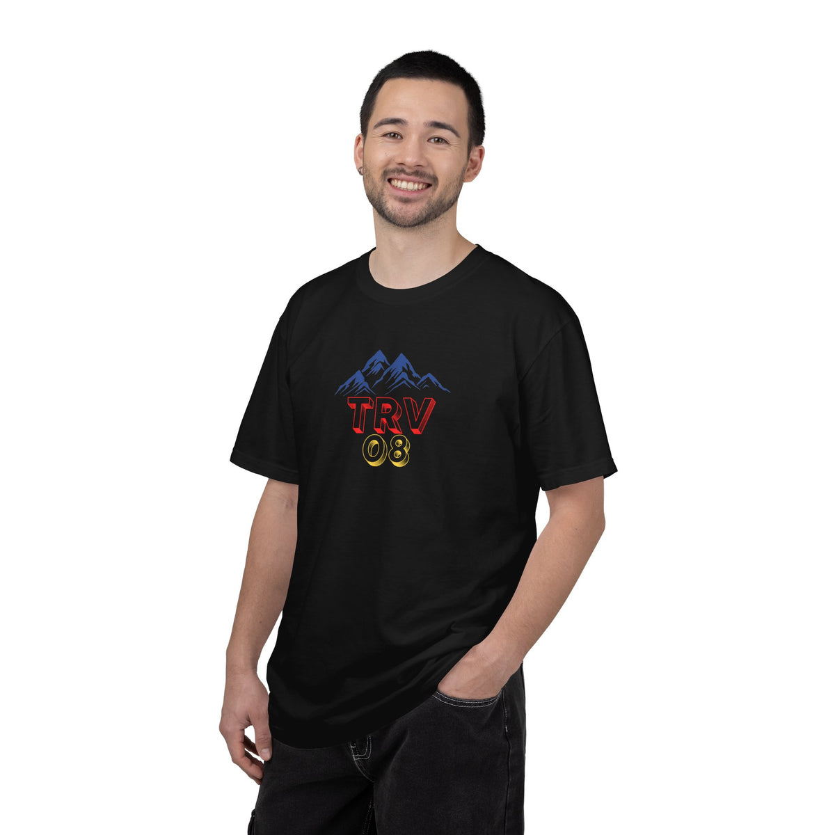 Unisex Printify TRV08 Logo T-shirt with garment-dyed fabric, featuring a minimalist logo design on the front.