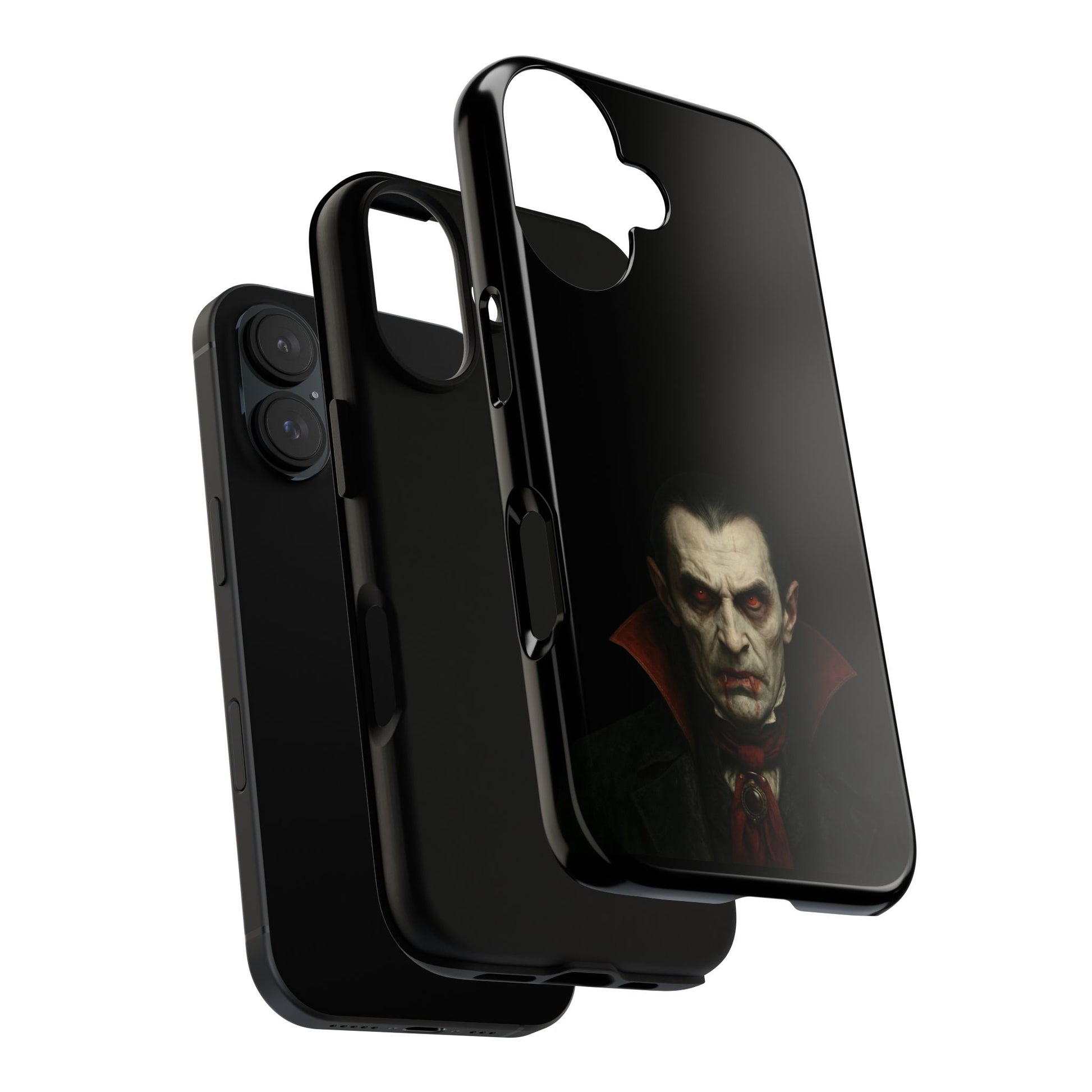 Gothic vampire portrait phone case for iPhone featuring a Dracula-inspired horror design, by Printify.