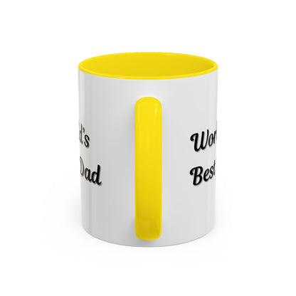 Black trim coffee mug with "World's Best Dad" accent text, available in 11oz and 15oz sizes, by Printify.