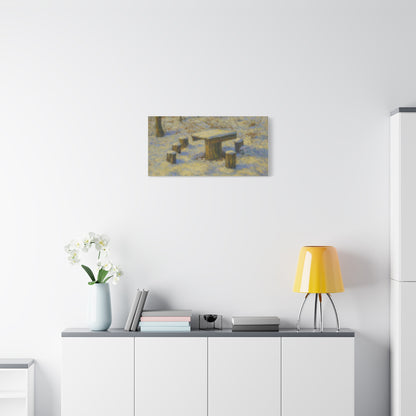 Winter landscape canvas wall art depicting a snowy forest scene, matte stretched print by Printify.