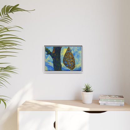 Framed matte canvas art of a starry nut cluster with dried plum colors, printed by Printify, showcasing detailed botanical artwork.