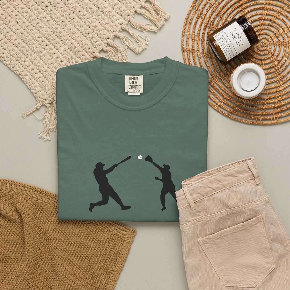 Minimal baseball player silhouette T-shirt by Printify, featuring a simple graphic design on a casual men's T-shirt.