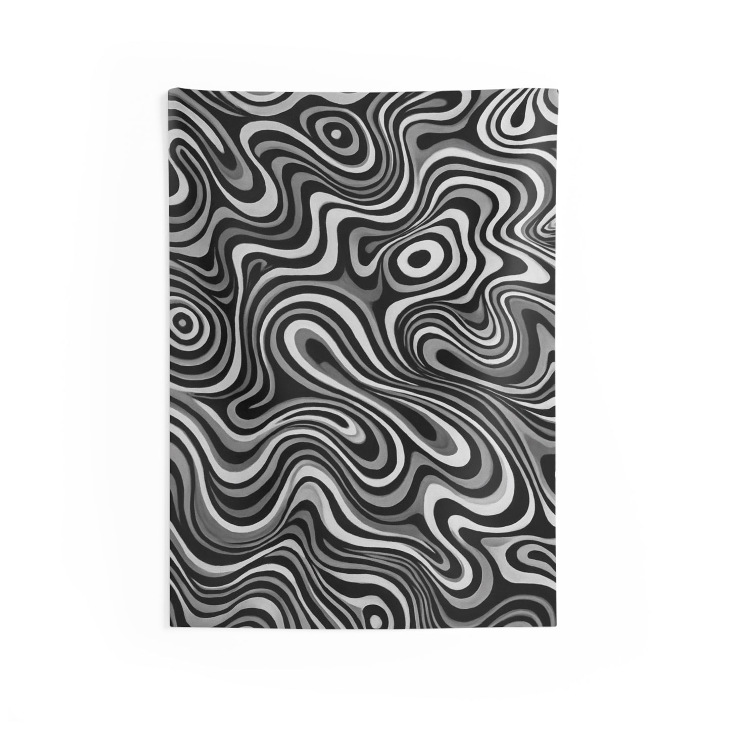 Psychedelic Swirl Wall Tapestry — Black & White Retro Optical Art