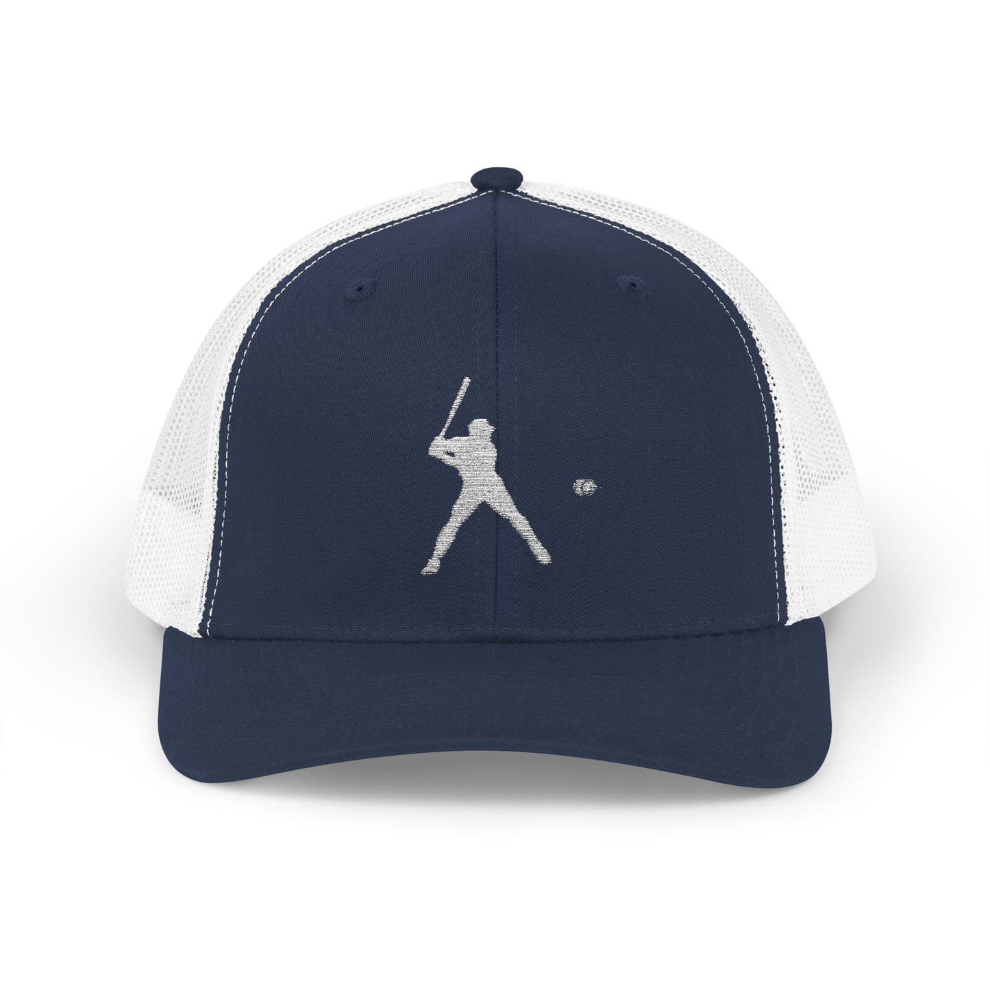 Vintage baseball snapback trucker cap with batter silhouette design, branded by Printify, featuring adjustable mesh back and curved brim.