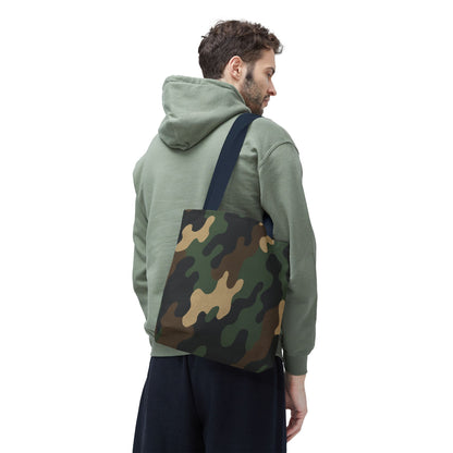 Camo pattern tote bag by Printify featuring all-over camouflage print on durable canvas carryall.