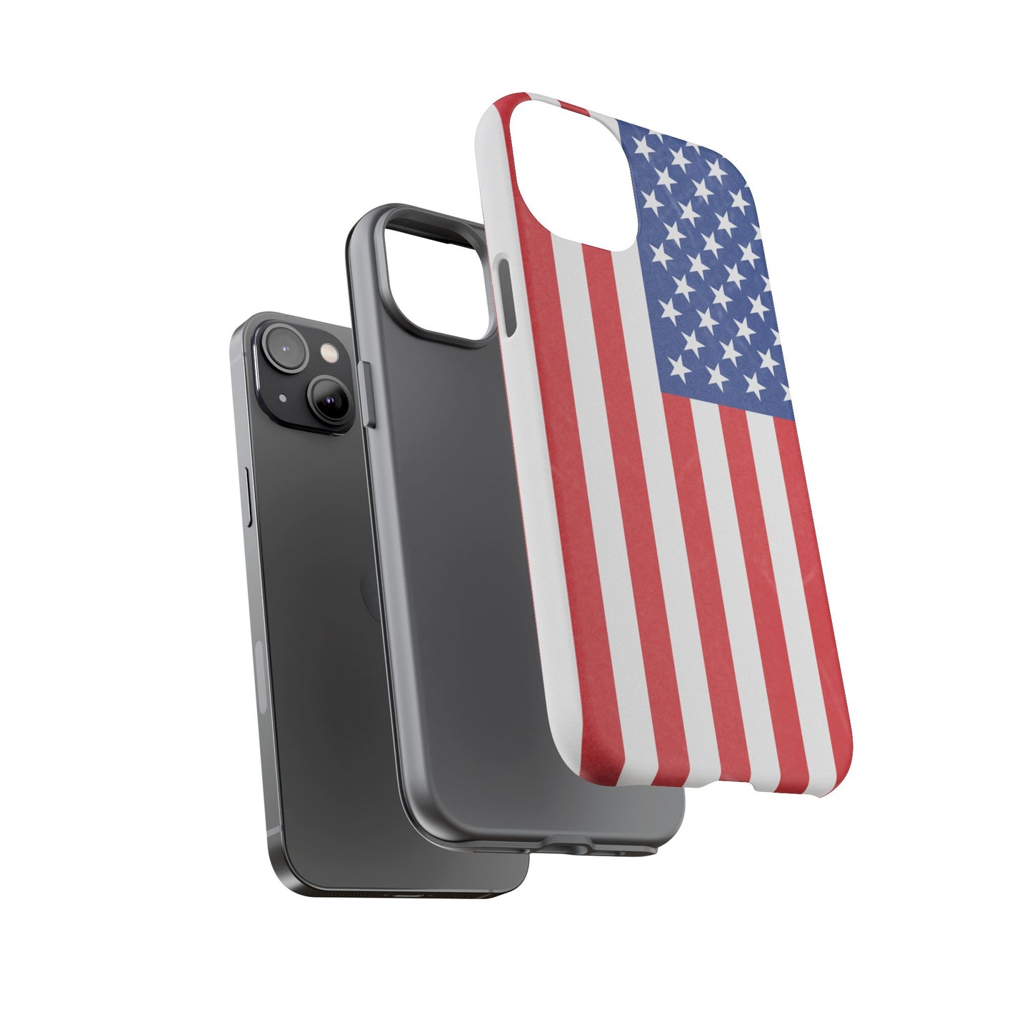 Durable American flag phone case for iPhone with patriotic design, made by Printify, providing protection and style.