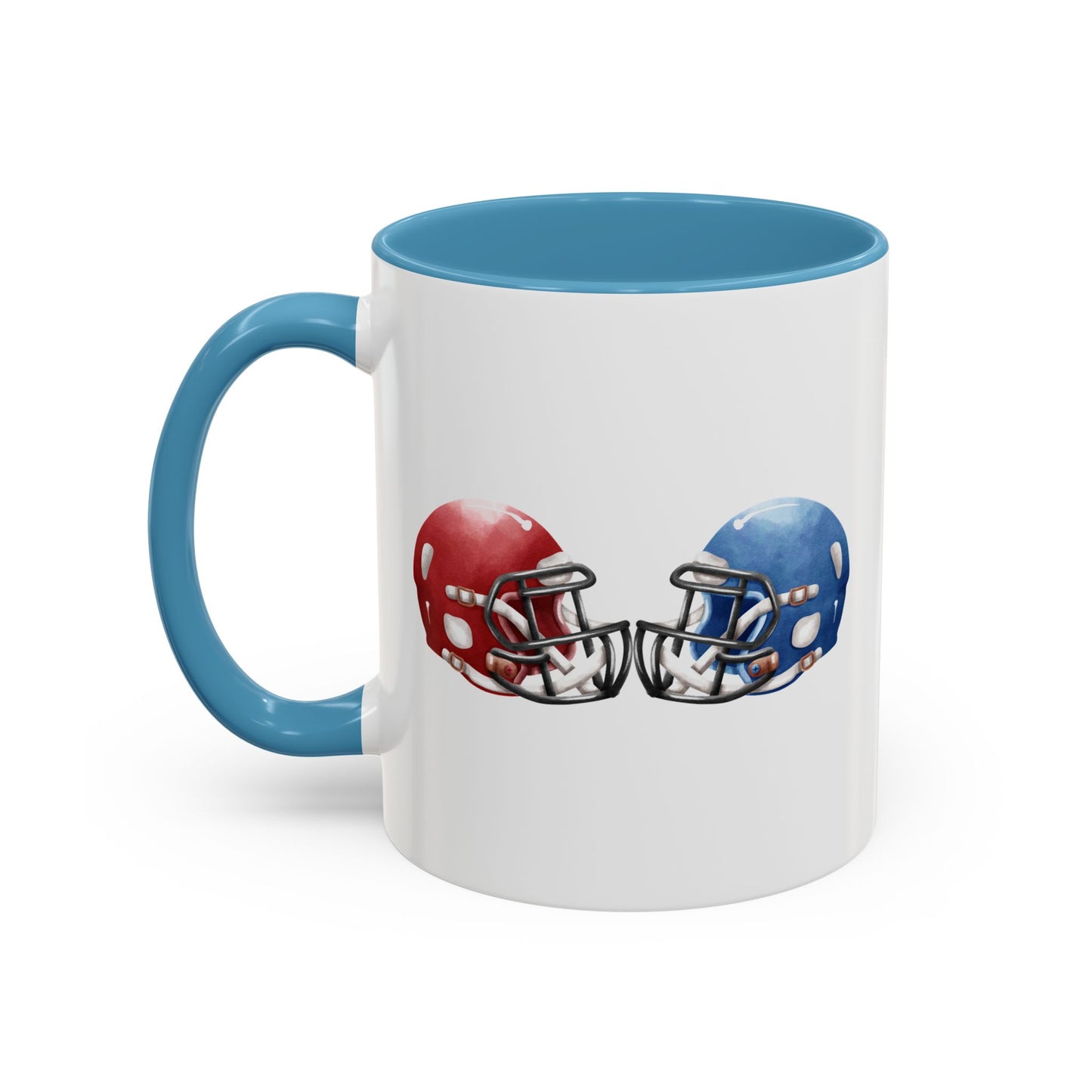 Football Helmet Coffee Mug — Red vs Blue Rivalry Accent Mug (11/15oz)