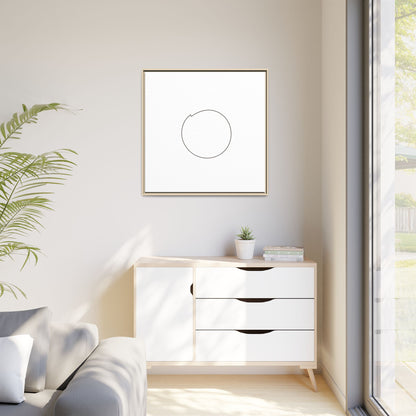 Framed matte canvas wall art featuring a minimal circular line design, showcasing modern abstract decor by Printify.