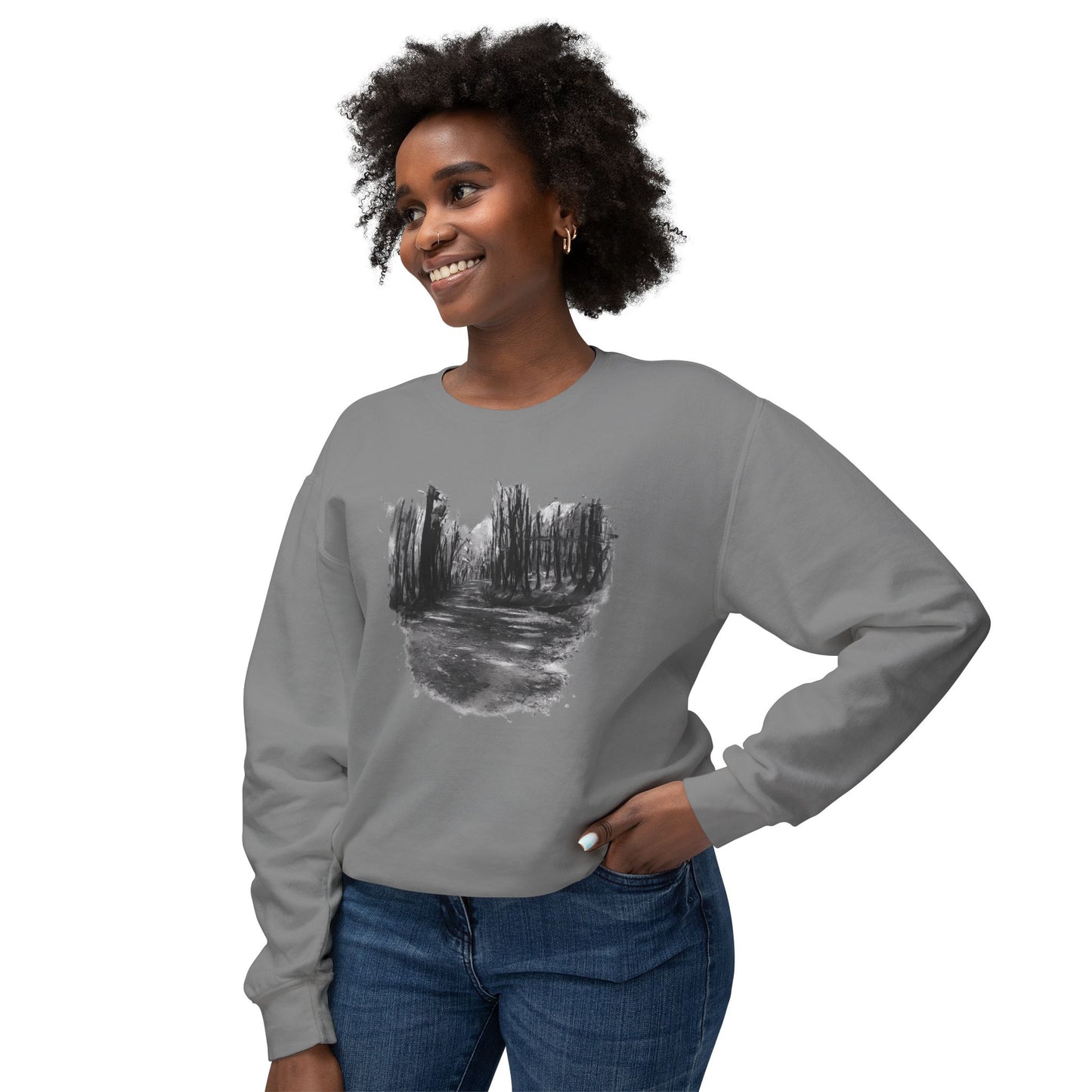 Scenic Minimalist Crewneck Sweatshirt - Cozy Art Tee for Nature Lovers, Gift for Her, Layering Essential, Perfect for Fall, Everyday Wear - TRV