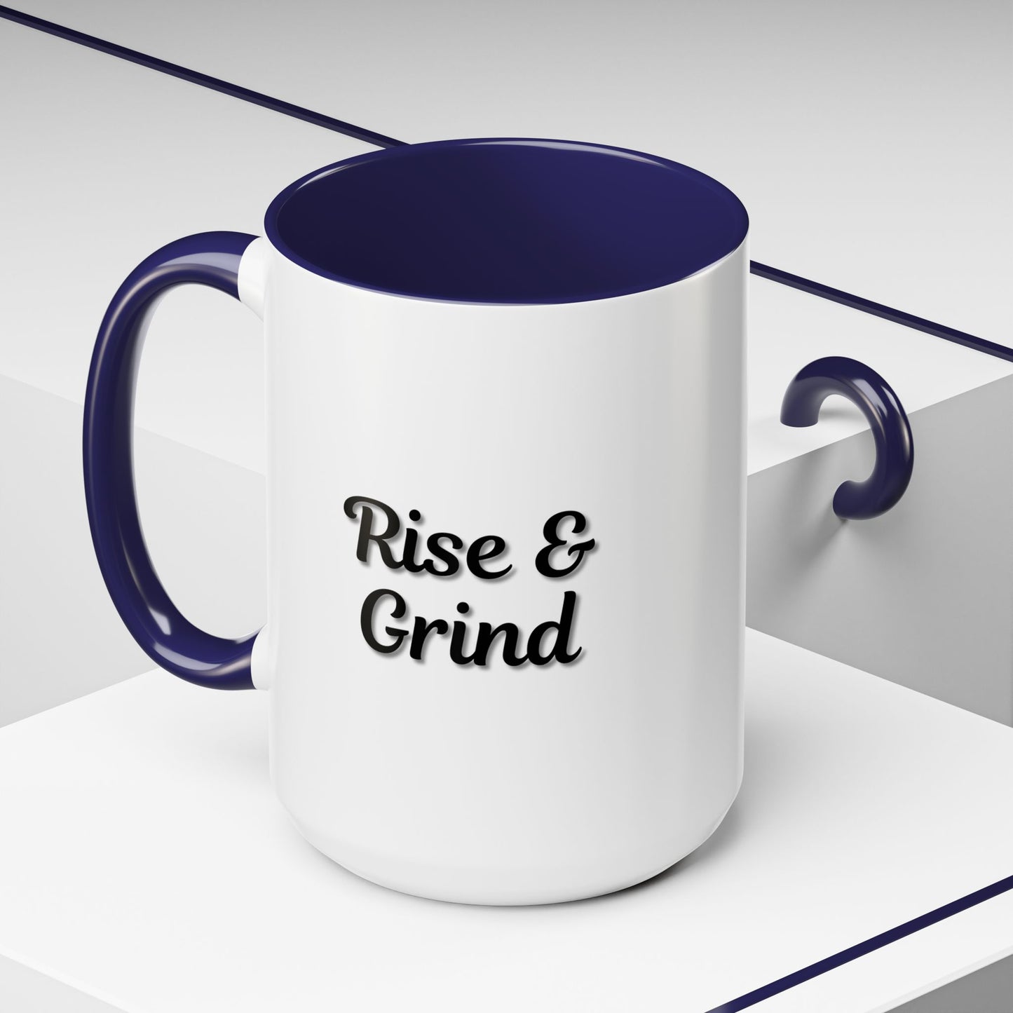 Motivational Rise & Grind Coffee Mug, Black Accent Mug, Daily Inspiration, Gift for Coffee Lovers, 11oz 15oz Ceramic Cup