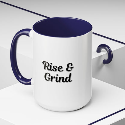 Motivational Rise & Grind Coffee Mug, Black Accent Mug, Daily Inspiration, Gift for Coffee Lovers, 11oz 15oz Ceramic Cup