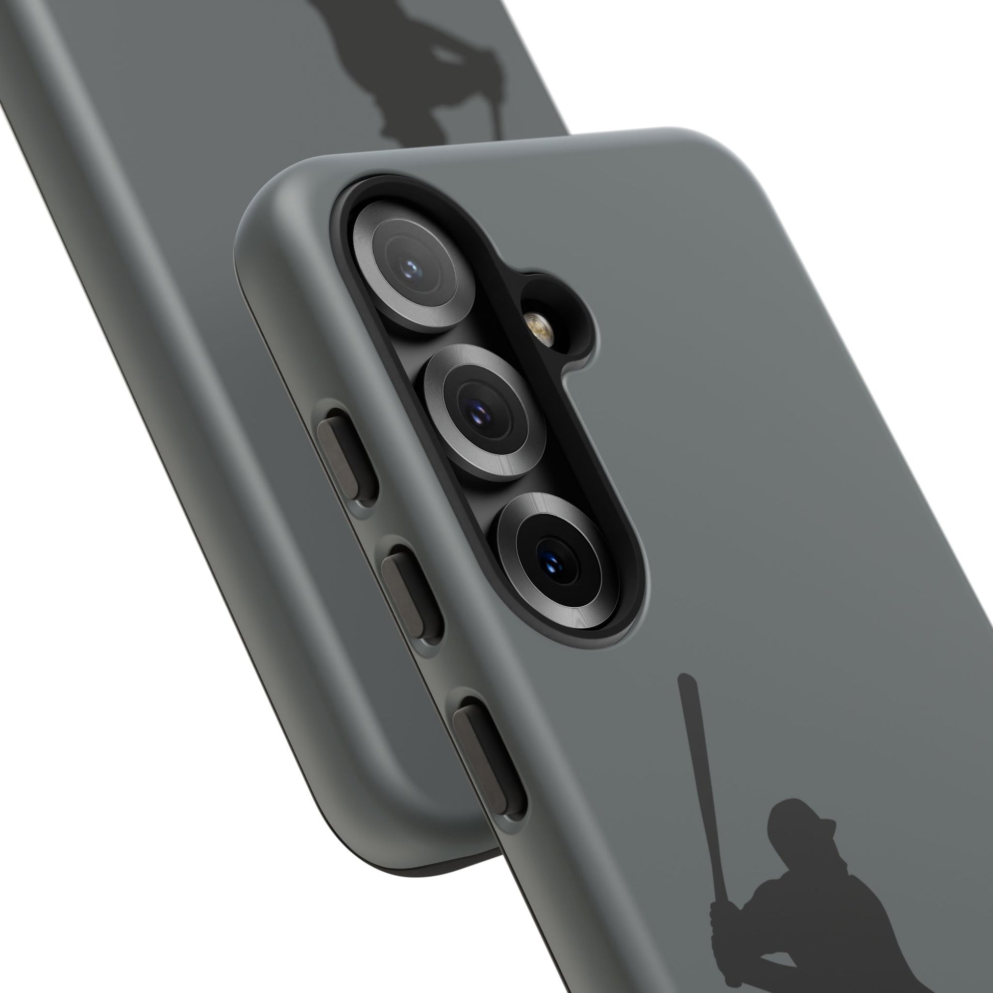 Black baseball silhouette tough phone case for iPhone, protective sporty design by Printify, fits Apple devices securely.