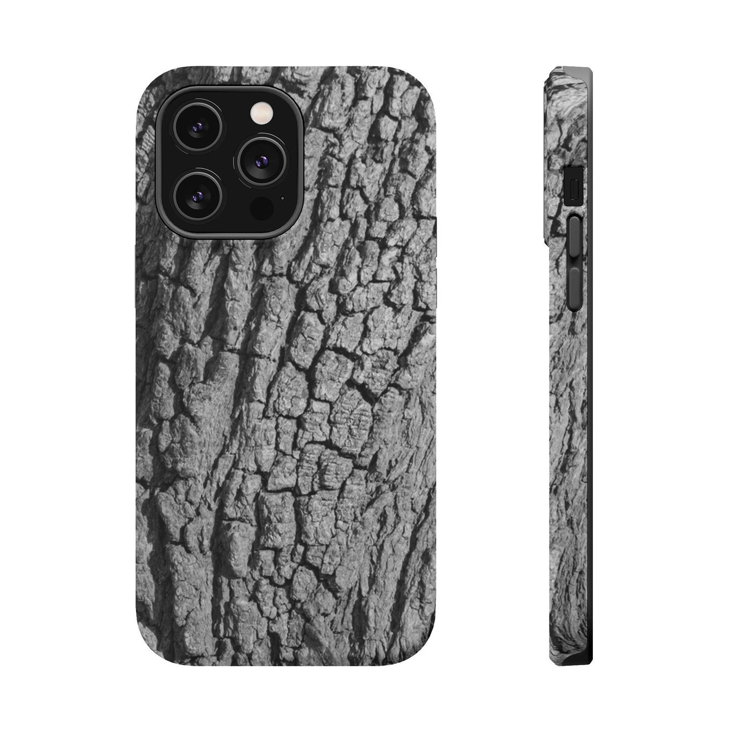 Bark texture phone case, bottom edge with port cutout